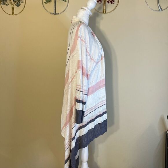 Rachel Zoe Ivory Pink Gray Striped Long Sleeve Open Front Knit Cardigan Large - Picture 4 of 12